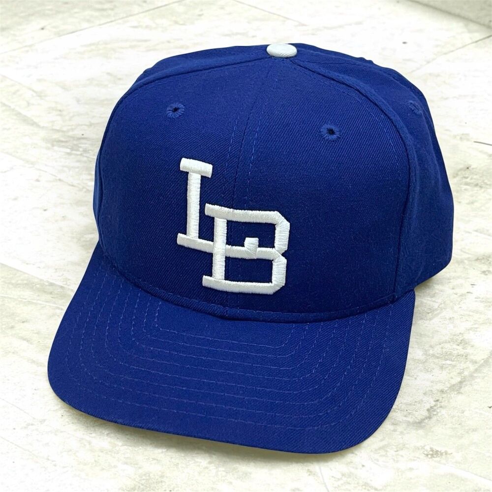 VTG 80s New Era Fitted 7-1/4 Hat Wool Blue White LB Logo Long Beach USA Made NOS